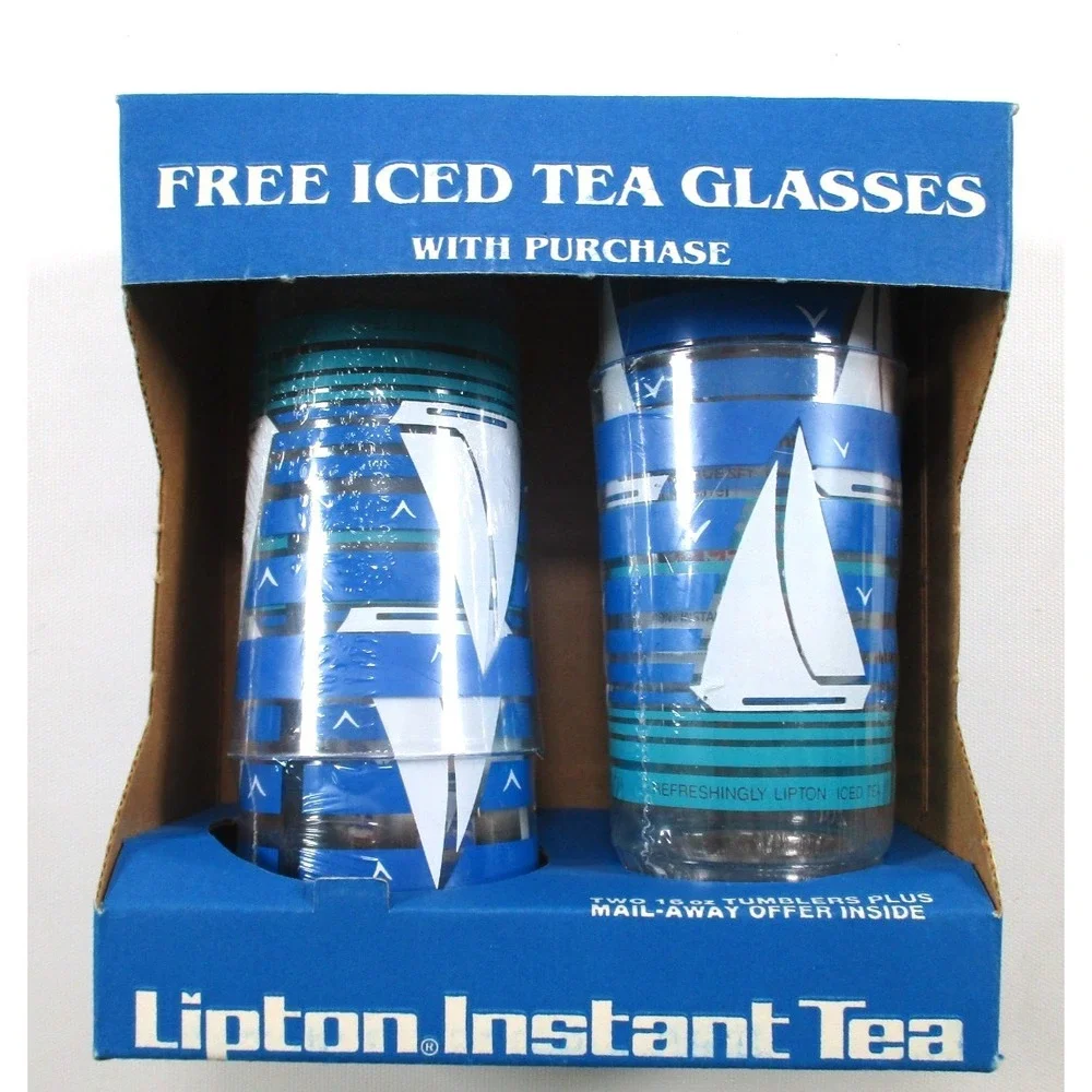 Vintage Lipton Iced Tea Sailboat Themed Tumblers‎ in New in Box, 16 oz Set of 4